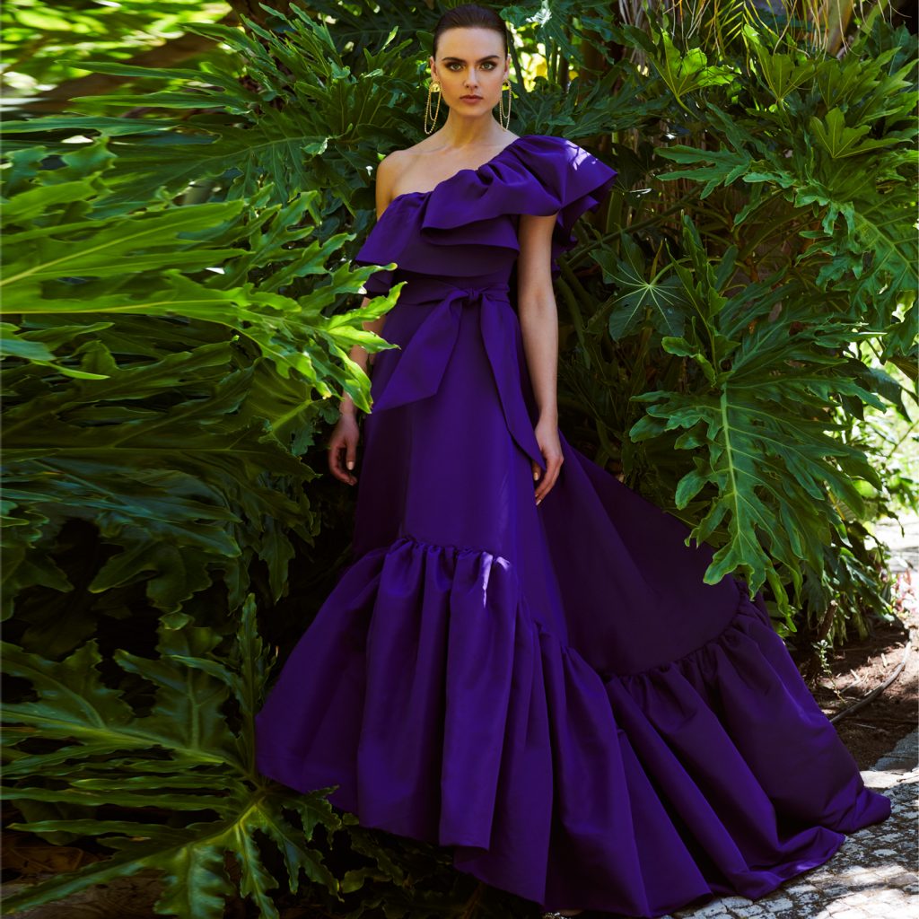 One shoulder tiered prairie dress, ribbon belted waist and tiered oversized skirt